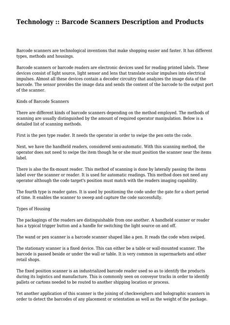 Technology :: Barcode Scanners Description and Products | PDF