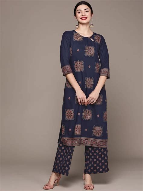 Navy Blue Rayon Straight Kurta And Palazzo Set At Rs 617 Fancy