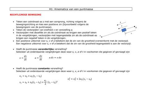 Overzicht Theorie Alles H 1 Kinematica Van Een Puntmassa