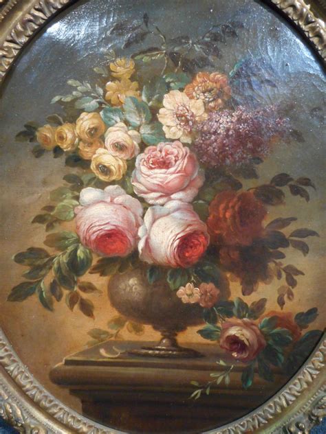 Proantic Paire Huile Sur Toile Bouquet De Fleurs époque Début XIXè