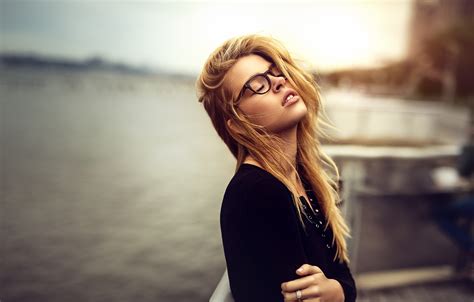 Women Blonde Face Portrait Depth Of Field Women With Glasses Glasses