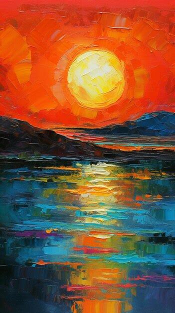 Premium AI Image | A painting of a sunset over a body of water