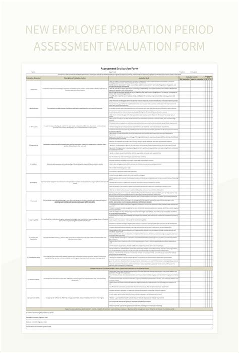 New Employee Probation Period Assessment Evaluation Form Excel Template