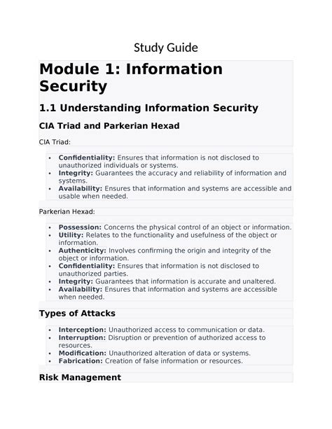 Study Guide D430 Study Guide Module 1 Information Security 1