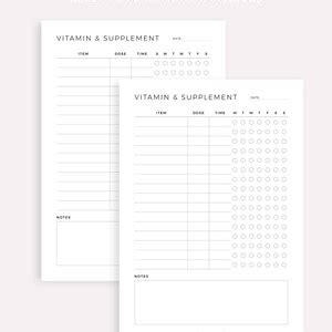 Weekly Vitamin Tracker Printable Supplement Checklist Daily Vitamin