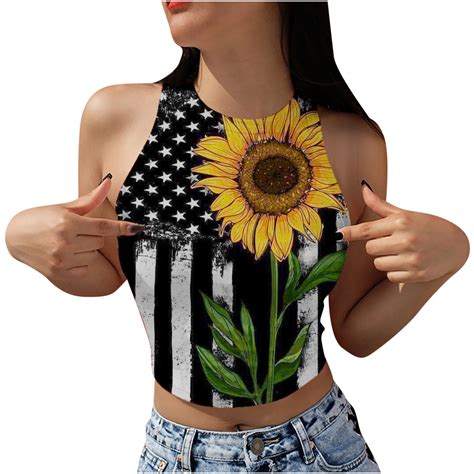 Hvyesh American Flag Cropped Tank Top For Women Th Of July Stars