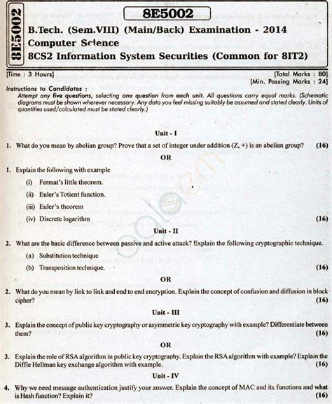 Rtu Question Papers 8 Semester Cs Information System Securities