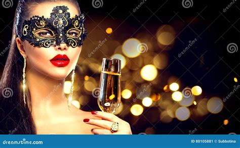 Model Woman Wearing Venetian Masquerade Mask Stock Image Image Of