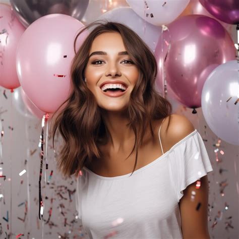 Premium Photo A Young Woman Posing In Her Birthday With A Colorful