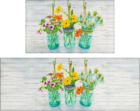 Floral Farmhouse Kitchen Rugs Set 2 Piece Colorful Spring/Summer ...