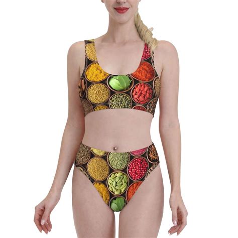 Adobk Spices And Herbs Print Women High Waisted Bikini Set Sports