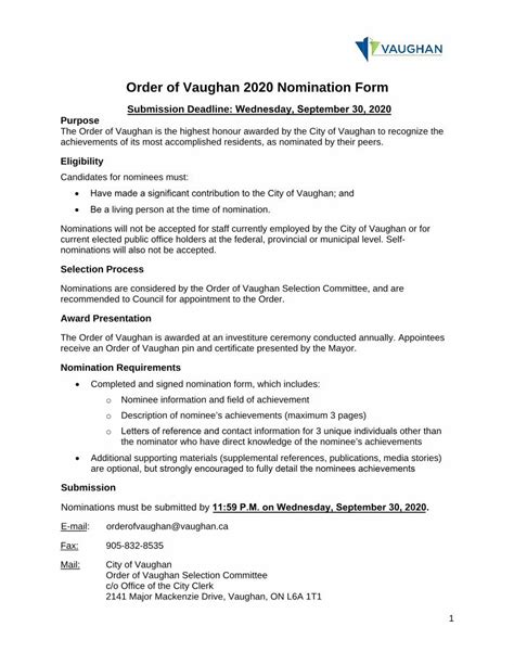 Pdf Order Of Vaughan Nomination Form Reference Salutation