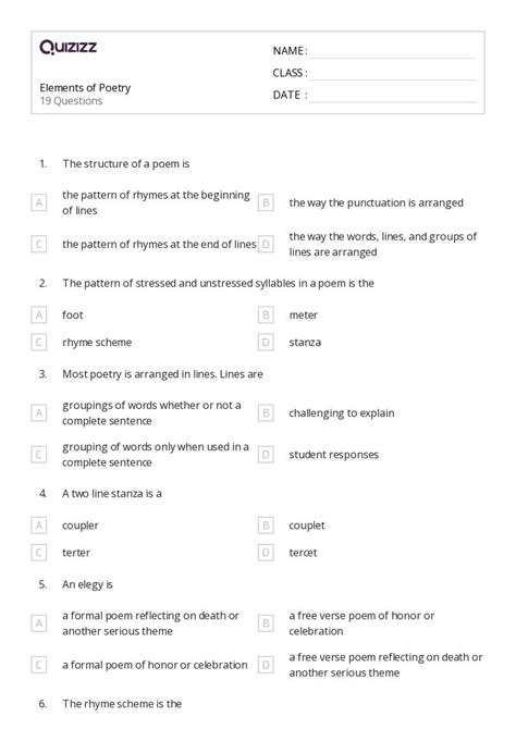 Elements Of Poetry Worksheets