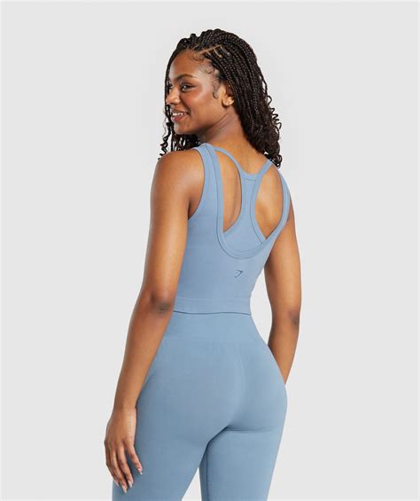 Gymshark Ribbed Cotton Seamless Body Fit Tank Faded Blue Gymshark