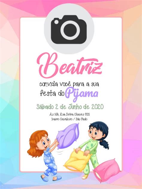 Convite online festa do pijama editar grátis