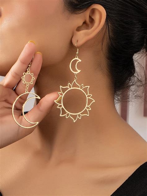 Sun And Moon Mismatched Drop Earrings Shein Usa