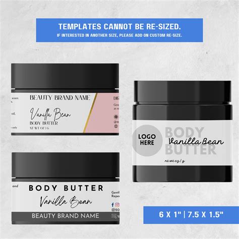 Body Butter Cosmetic Jar Label Template Printable Wrap Around Etsy