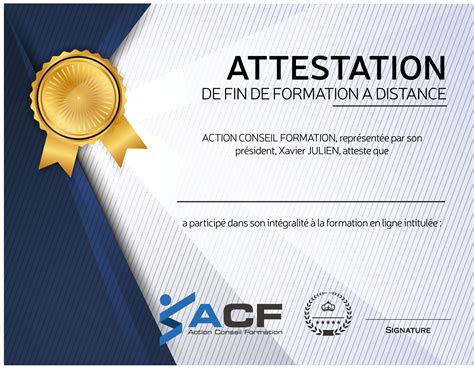 Attestation Formation ACF 2018 FAD Action Conseil Formation