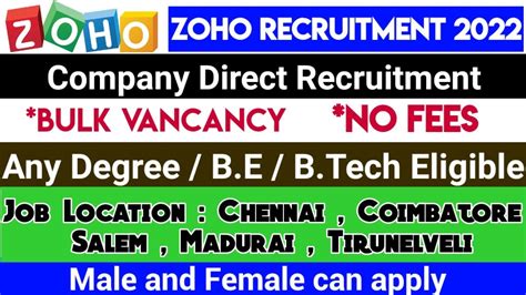 Zoho Recruitment Tamil Zoho Careers Zoho Job Vacancy Tamil