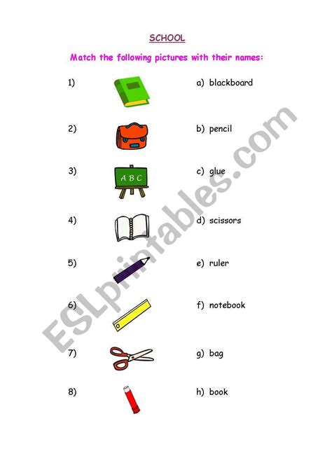 English Worksheets Classroom Vocabulary