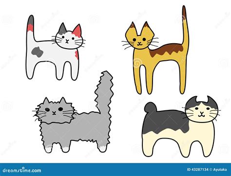 Standing Cats Front And Back Border Set Vector Illustration