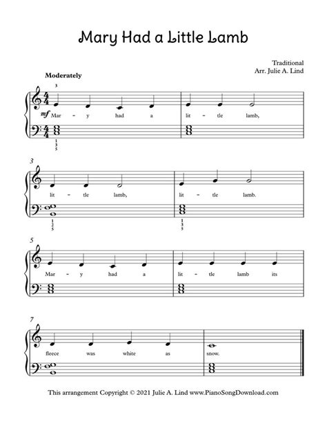 Mary Had A Little Lamb Free Piano Sheets Piano Sheet Music Free Music