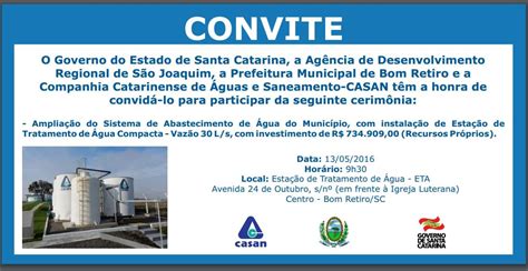 Convite InauguraÇÃo EstaÇÃo De Tratamento De Água E AmpliaÇÃo Do