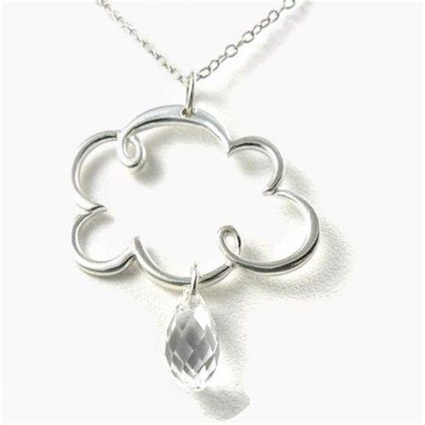 Cloud Sterling Silver Necklace Storm Clouds Rain Drop Crystal Pendant