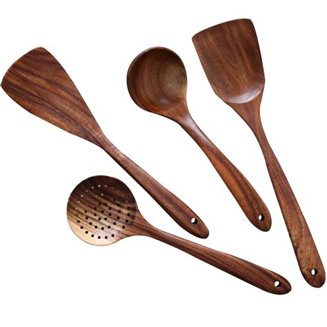 Buy NAYAHOSE Wooden Spoons For Cooking 4 Pcs Wooden Natural Teak Wood