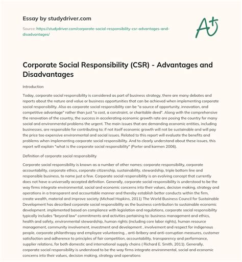 Corporate Social Responsibility Csr Advantages And Disadvantages