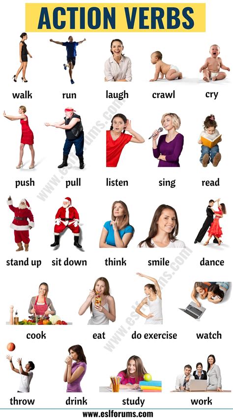 Action Verbs List Of 50 Useful Action Words With The Pictures