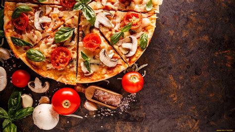 Wallpaper Food Pizza Tomatoes Garlic Salt Mushroom Cheese