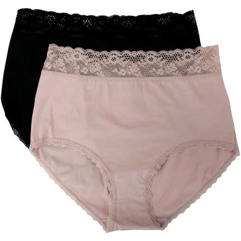 Underworks Womens Cotton Lace Full Brief 2 Pack Multi Big W