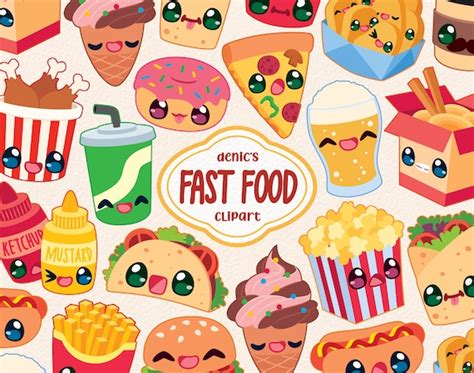 Kawaii Food Clipart Food Clipart Kawaii Svg Bundle Cute