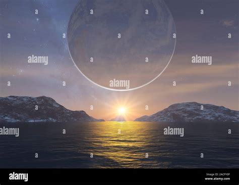 Alien Landscape Computer Artwork Of Lakes And Mountains On An Alien