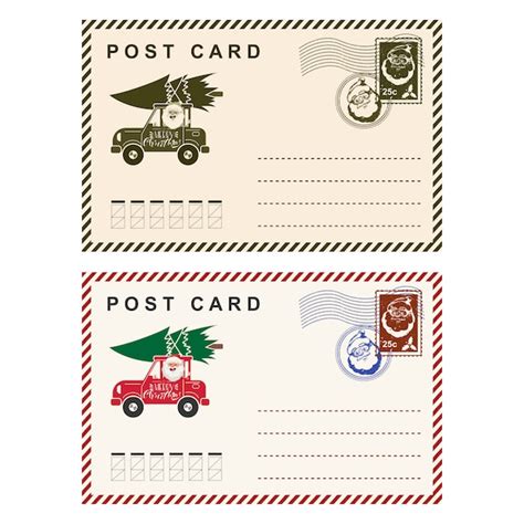 Premium Vector Christmas Postcard With Stamp Template Holiday Letter