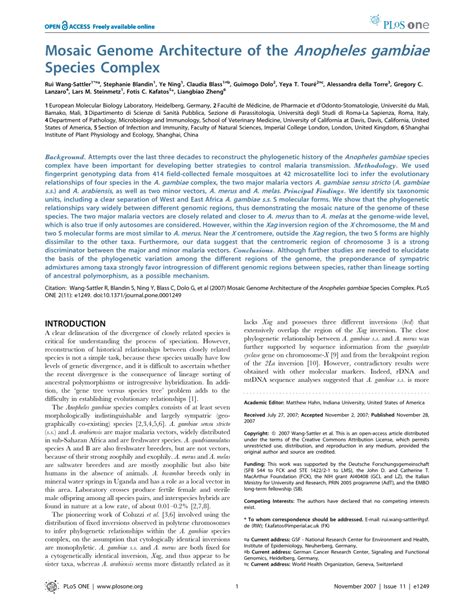 (PDF) Mosaic Genome Architecture of the Anopheles gambiae Species Complex