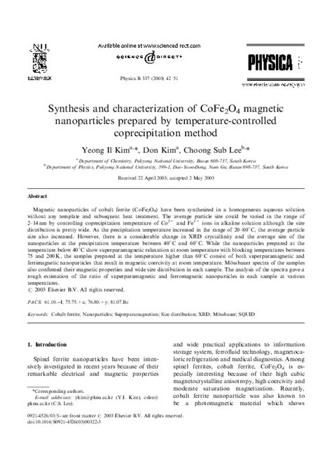 Pdf Synthesis And Characterization Of Cofe2o4 Magnetic Nanoparticles