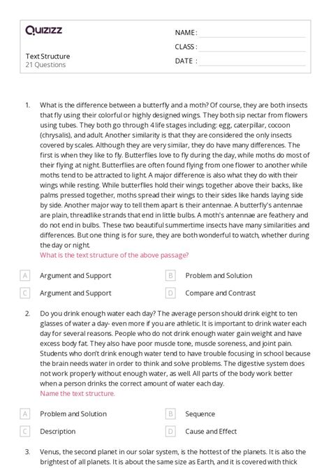 Analyzing Text Structure Worksheets For Th Grade On Quizizz Free