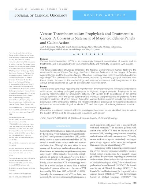 Pdf Venous Thromboembolism Prophylaxis And Treatment In Patients With Cancer American Society