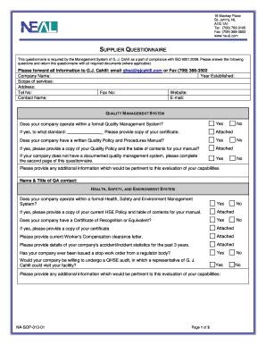 Fillable Online Supplier Questionnaire NEAL Fax Email Print PdfFiller