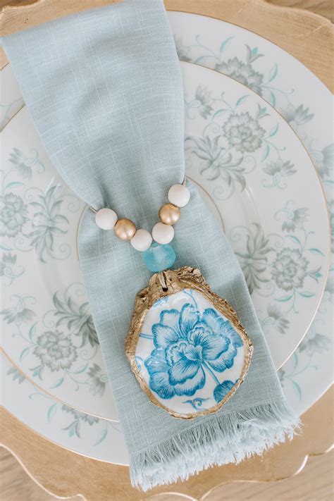 Indigo Decoupage Oyster Shell Napkin Rings Grit And Grace Studio