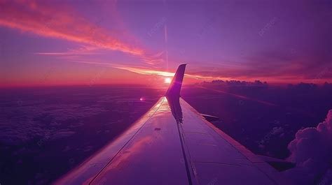 Airplane Wing View During Sunset With Fantastic Purple Colors ...