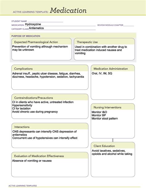 Hydroxyzine The Lecture Notes On Specific Drugs And Their Purpose