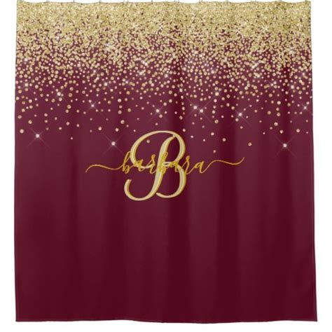 Elegant Custom Monogram Red Gold Sparkle Shower Curtain Zazzle