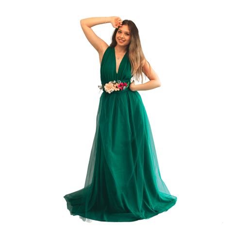 Rochie Versatila Lunga Domnisoare De Onoare Din Lycra Cu Tulle Verde