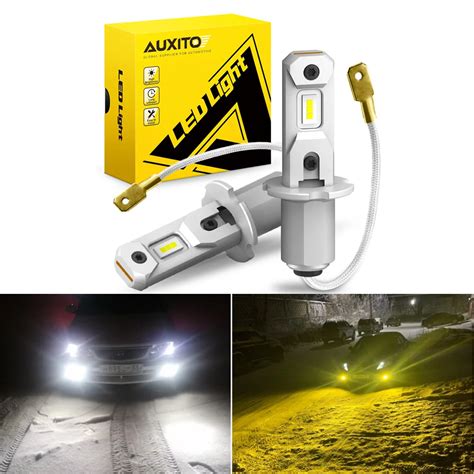 AUXITO 2Pcs 12V H3 LED Fog Light Bulb Super Bright 6500K White Yellow