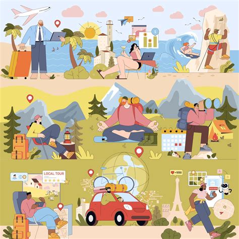 Diverse Travel Activities and Remote Work Lifestyle 72163867 Vector Art