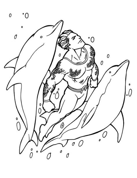 Aquaman Nadando Y Dos Delfines Para Colorear Imprimir E Dibujar