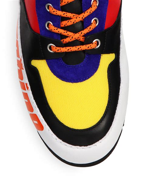 Moschino Multi-colored Leather High-top Sneakers in Blue for Men - Lyst